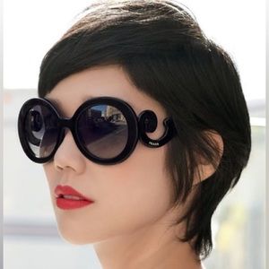 Authentic Prada Black Baroque Sunglasses Swirl Minimal Women’s